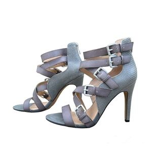 Sole Society Ashton Textured High Heel Sandal Gray Strappy Buckle, size 8-1/2